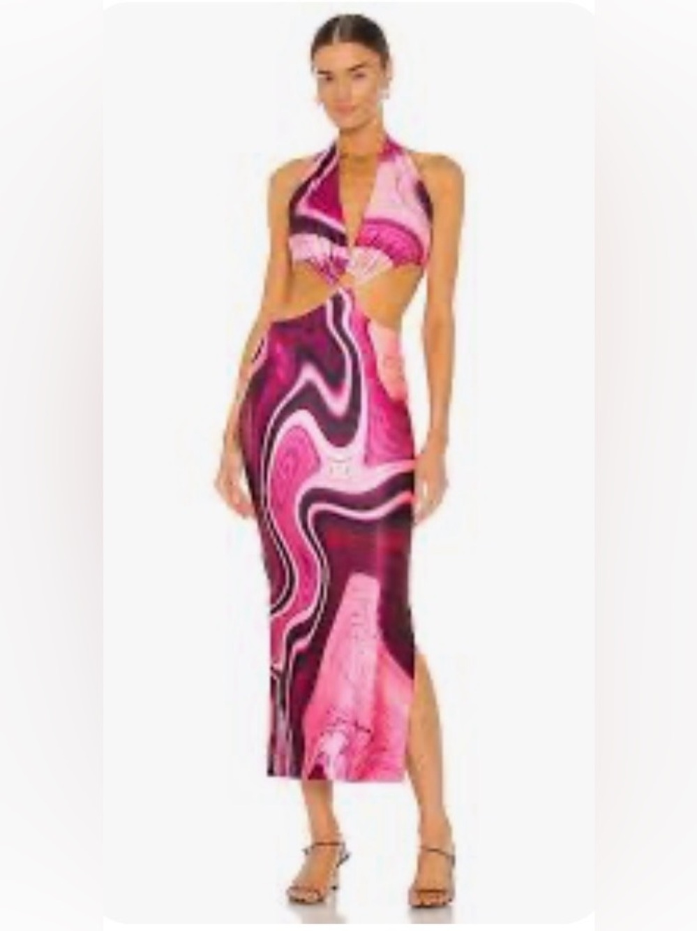 Farai London Gaia Midi Halter Cutout Dress Y2K Barbiecore Indie Sleaze Sz XS